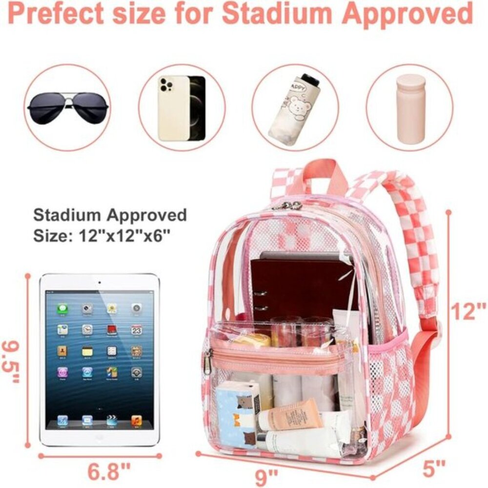 New Beautiful Pink White Clear Small Backpack for Girls, Women's (12x12x6) - Picture 2 of 9